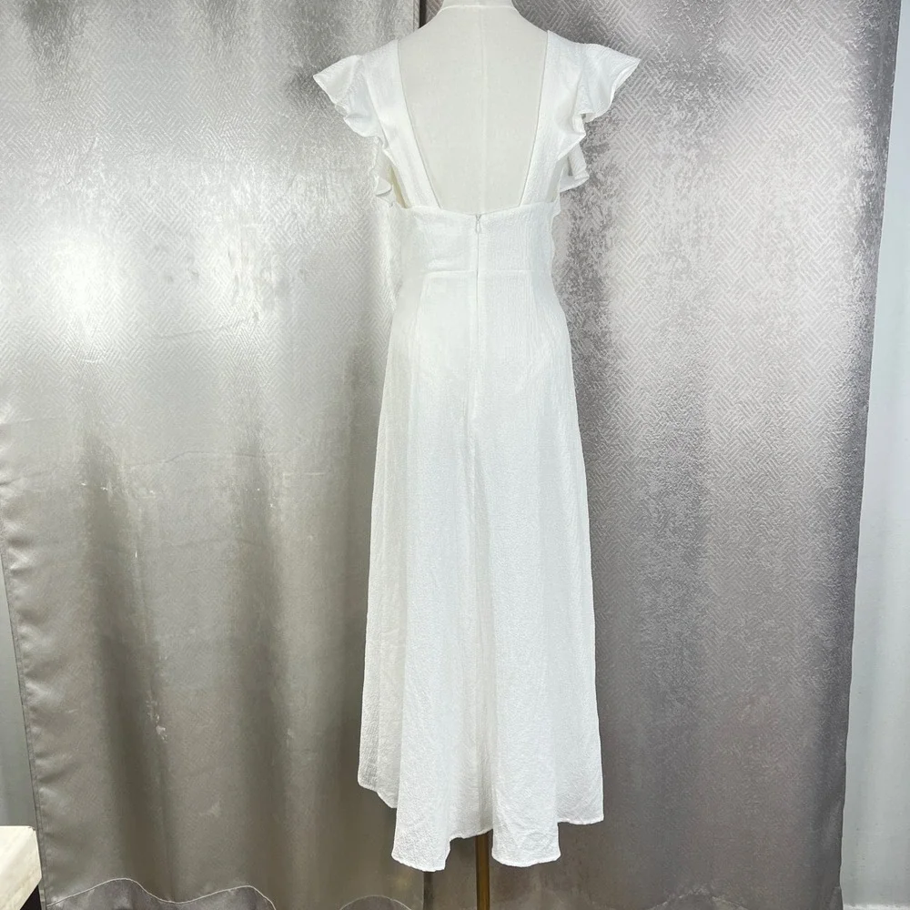 ASTR The Label White Textured Maxi Dress V-Neck Ruffle Sleeve ACDR100531 Small